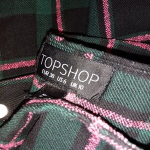 Topshop Dark Green and Pink Checkered Shirt